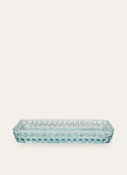 Discount Bouchara PLATEAU DE SALLE DE BAIN EN VERRE MOTIF FLEUR BLEU CLAIR