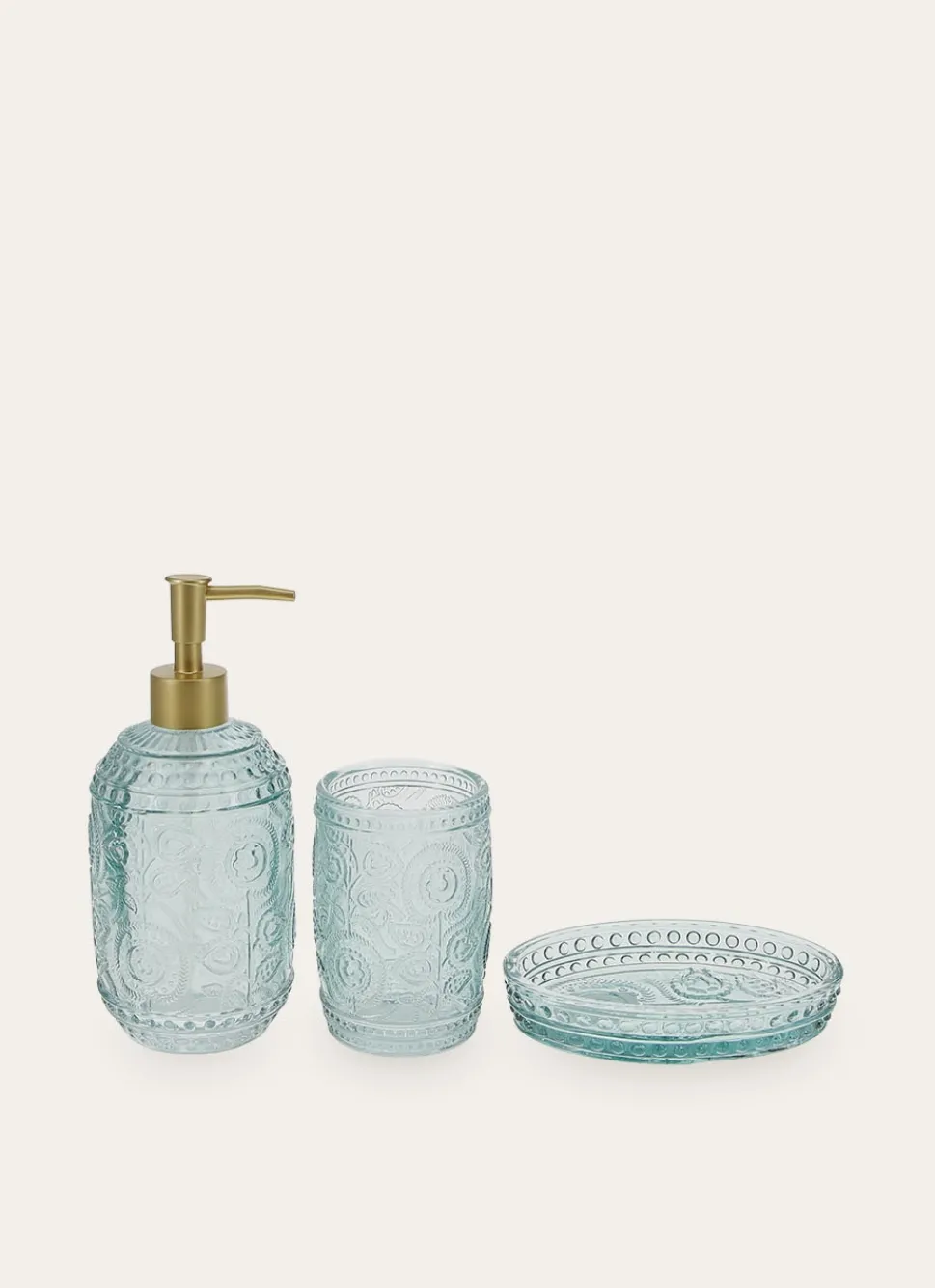 Outlet Bouchara PORTE-SAVON EN VERRE COLORÉ GRAVURES DE FLEURS BLEU CLAIR