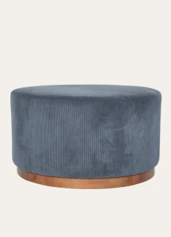 Discount Bouchara POUF CÔTELÉ BAS EN BOIS RIBS BLEU FONCÉ
