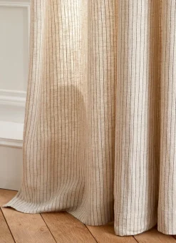 Clearance Bouchara RIDEAU À RAYURES VERTICALES FINITION CUIR ET MÉTAL BEIGE