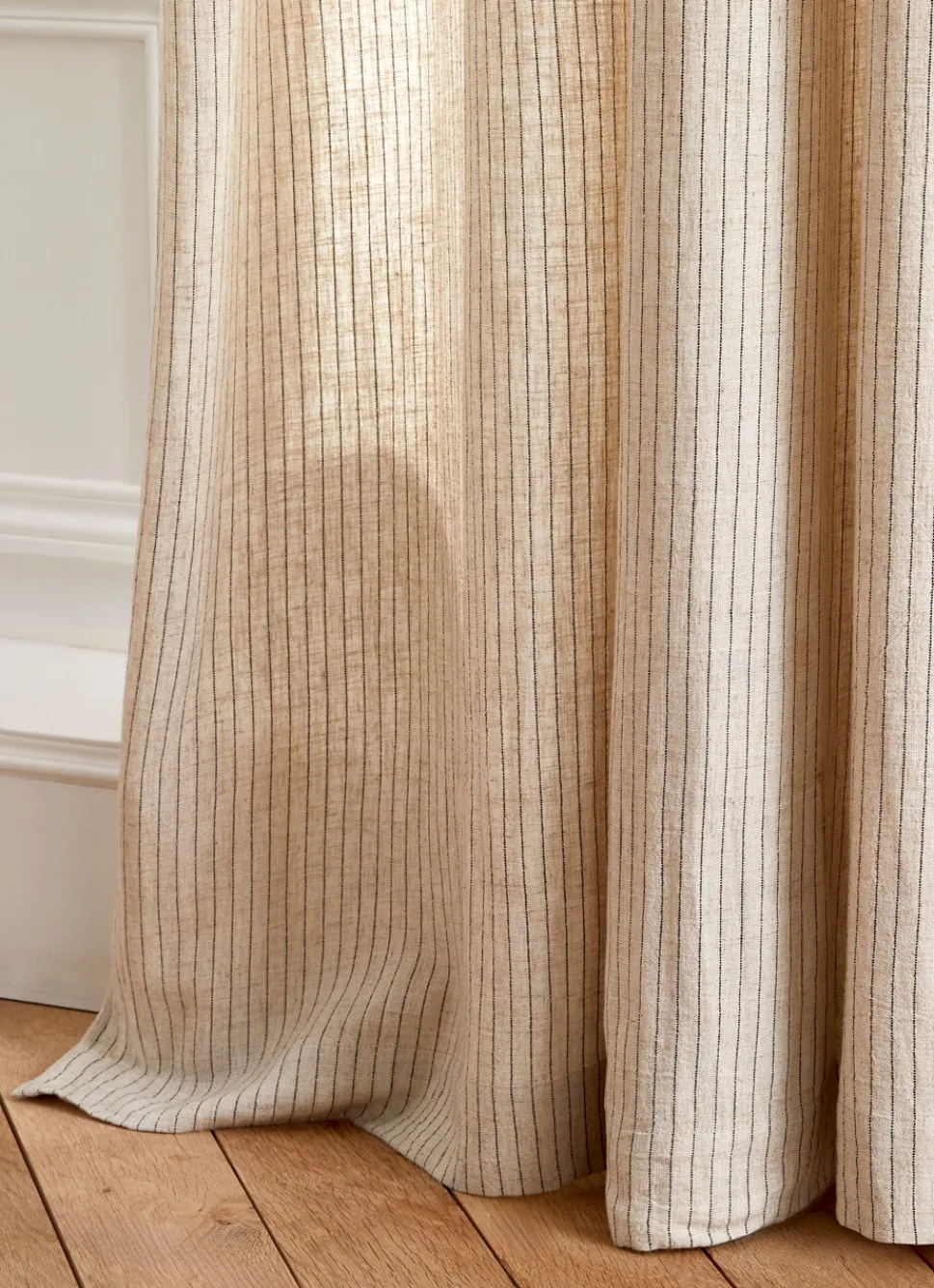 Clearance Bouchara RIDEAU À RAYURES VERTICALES FINITION CUIR ET MÉTAL BEIGE