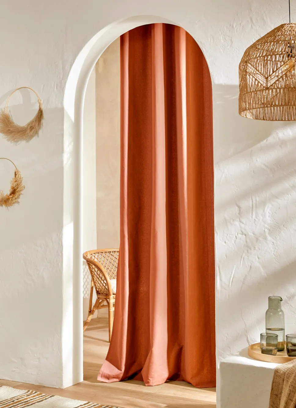 Outlet Bouchara RIDEAU EN COTON ÉPAIS UNI ARGILE ROUGE