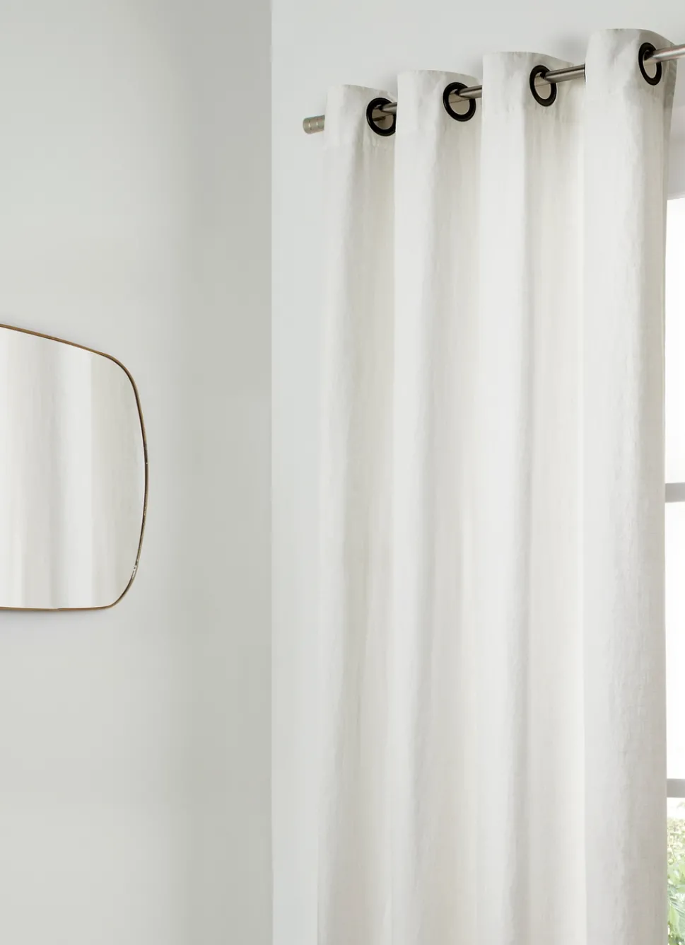 Discount Bouchara RIDEAU EN LIN LAVÉ DOUBLÉ EN COTON BLANC