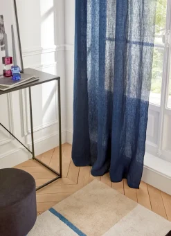 Online Bouchara RIDEAU EN LIN LAVÉ ET BOURDON MARINE