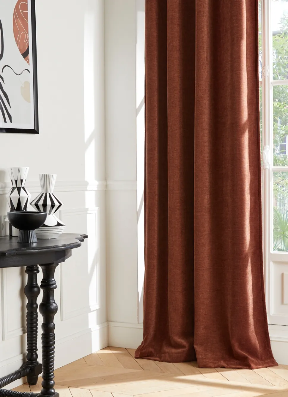 New Bouchara RIDEAU EN VELOURS CHENILLE UNI AUBURN