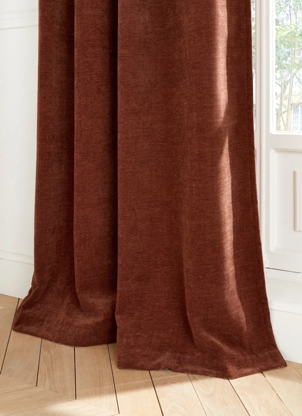 New Bouchara RIDEAU EN VELOURS CHENILLE UNI AUBURN