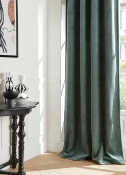 Sale Bouchara RIDEAU EN VELOURS CHENILLE UNI BLEU VERT