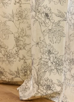 Clearance Bouchara RIDEAU FLUIDE IMPRIMÉ DE FLEURS EN COTON ET LIN ECRU