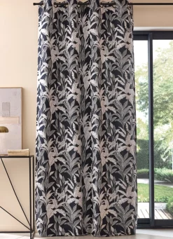Sale Bouchara RIDEAU JACQUARD CHENILLE AVEC MOTIFS VÉGÉTAUX MARINE