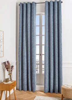 Outlet Bouchara RIDEAU JACQUARD MOTIF VÉGÉTAL TESS Bleu ORAGE