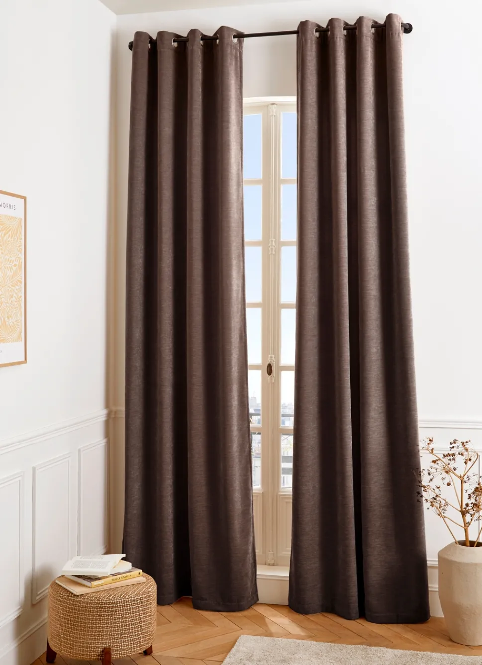 Clearance Bouchara RIDEAU UNI ASPECT VELOURS TOUCHER DOUX CANNA CHOCOLAT