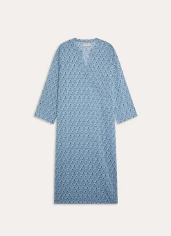 Sale Bouchara ROBE LONGUE EN COTON IMPRIMÉ INDIEN BLEU