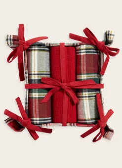 Bouchara SAC DE 3 TORCHONS TARTAN BRILL ROUGE