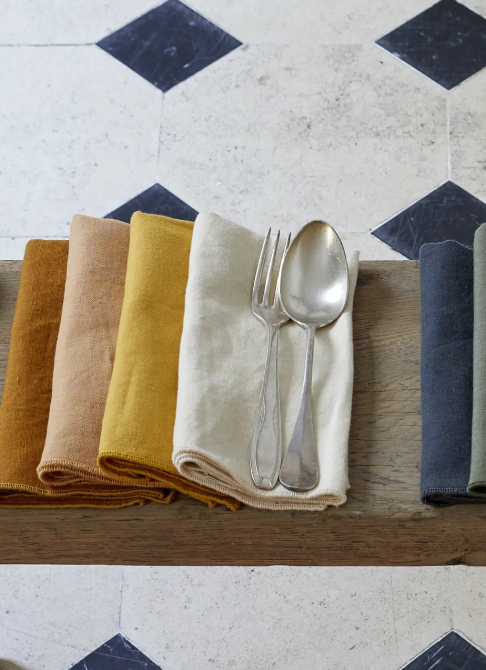 Best Bouchara SERVIETTE DE TABLE EN COTON ET LIN BOURDON COLORÉ LICHEN