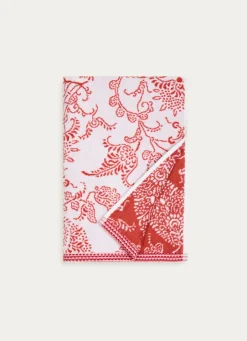 Outlet Bouchara SERVIETTE DE TOILETTE JACQUARD MOTIF FLORAL ORIANE BLANC / CORAIL