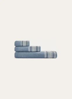 Clearance Bouchara SERVIETTE DE TOILETTE UNIE AVEC LITEAU RAYÉ BLEU