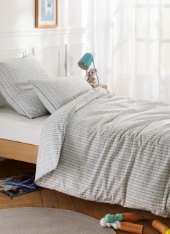 Clearance Bouchara TAIE D'OREILLER ENFANT À CARREAUX TARTAN BLEU