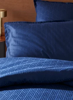 Online Bouchara TAIE D'OREILLER JACQUARD UNI MOTIF GÉOMÉTRIQUE BLEU NUIT