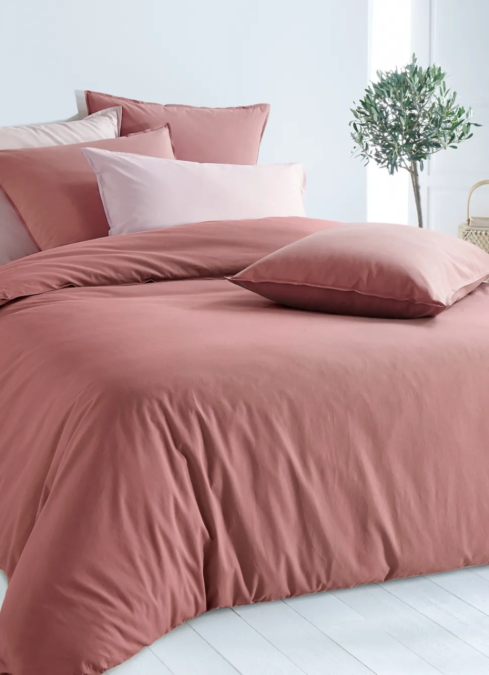 New Bouchara TAIE D'OREILLER UNIE EN COTON LAVÉ BIO ROSE