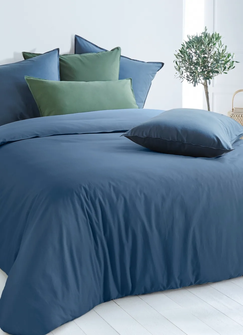 Best Bouchara TAIE D'OREILLER UNIE EN COTON LAVÉ BIO GRIS BLEU