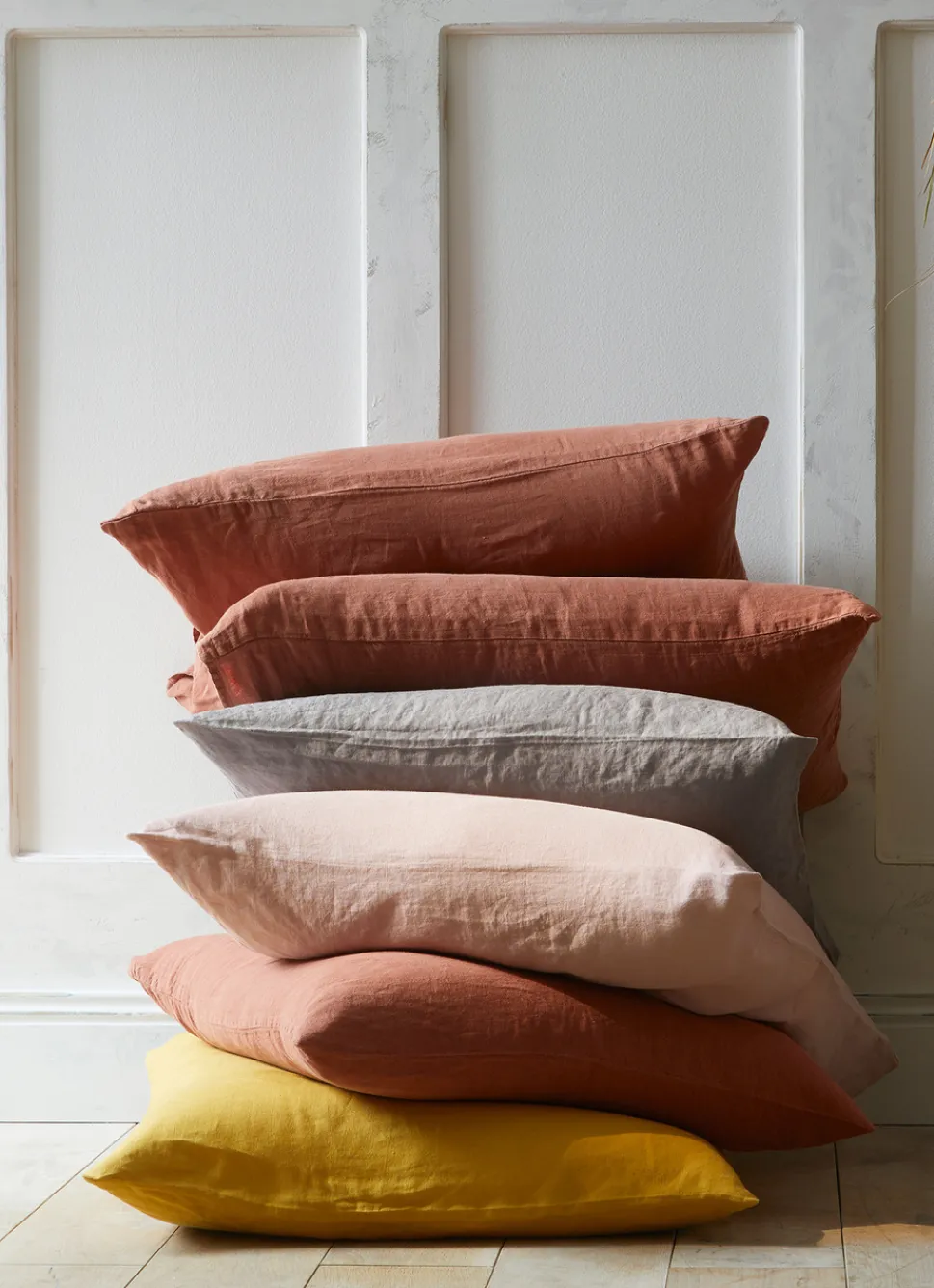 Outlet Bouchara TAIE D'OREILLER UNIE EN LIN LAVÉ 165GR ROSE