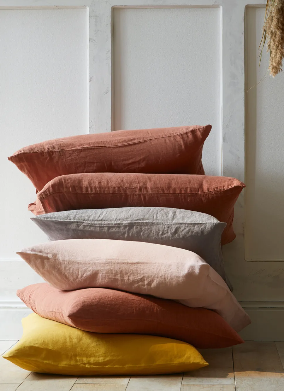 Outlet Bouchara TAIE D'OREILLER UNIE EN LIN LAVÉ 165GR ROSE