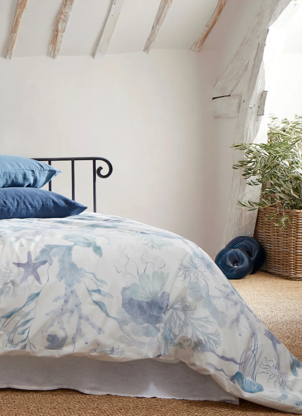 Outlet Bouchara TAIE D'OREILLER UNIE EN LIN LAVÉ 165GR BLEU ZINC