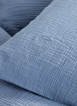 Best Bouchara TAIE ENFANT EN GAZE DE COTON BRODERIE FEUILLE BLEU