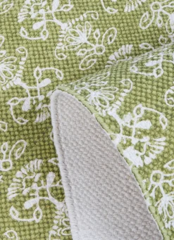 Hot Bouchara TAPIS EN COTON IMPRIMÉ FLORAL VERT ANIS