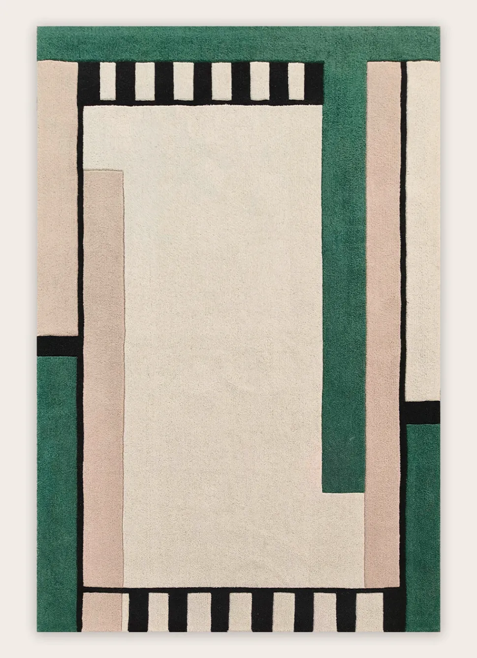 Hot Bouchara TAPIS EN LAINE TUFTÉ À LARGES BANDES RAYÉES BEIGE/VERT