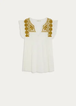 Outlet Bouchara TOP SANS MANCHES BRODÉ EN GAZE DE COTON NOUR BLANC