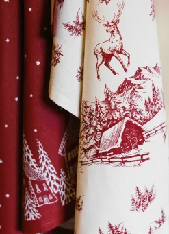 New Bouchara TORCHON EN COTON IMPRIMÉ MONTAGNE NATUREL/ROUGE