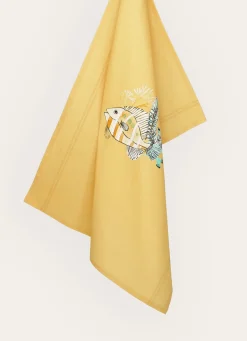 Online Bouchara TORCHON EN COTON IMPRIMÉ POISSONS ET CORAUX OCRE