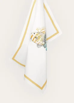 Sale Bouchara TORCHON EN COTON IMPRIMÉ POISSONS ET CORAUX BLANC OCRE