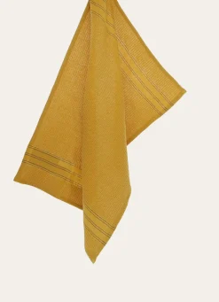 Discount Bouchara TORCHON EN NID D’ABEILLE À RAYURES OCRE