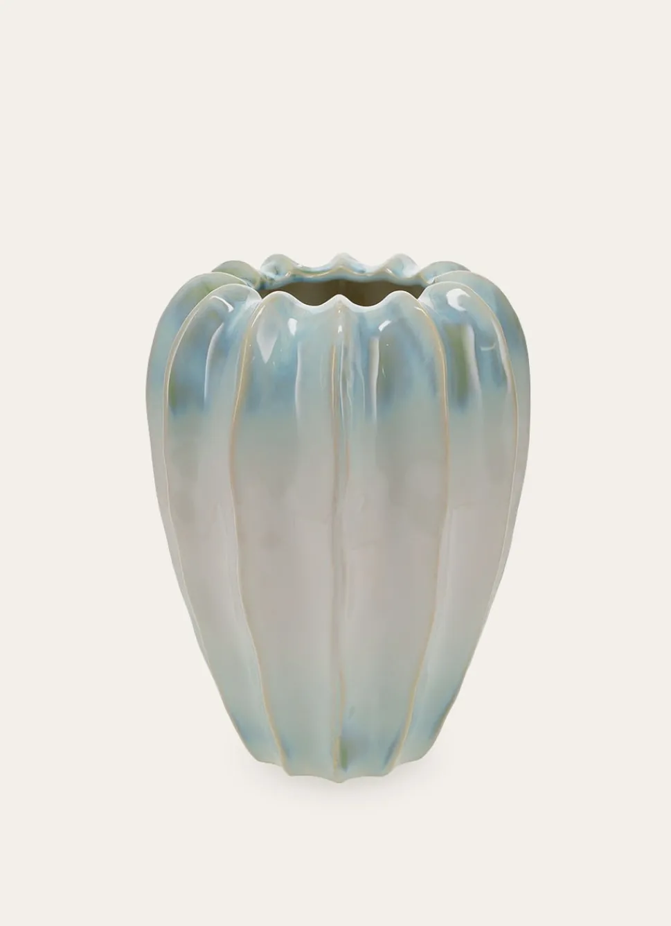 Outlet Bouchara VASE EN GRÈS ÉMAILLÉ RELIEFÉ BULBE ECRU/BLEU