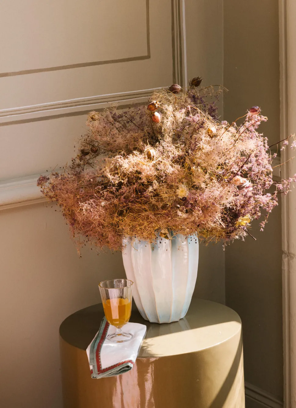 Outlet Bouchara VASE EN GRÈS ÉMAILLÉ RELIEFÉ BULBE ECRU/BLEU