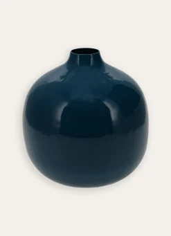 Discount Bouchara VASE EN MÉTAL COLORÉ FINITION ÉMAILLÉE BLEU PÉTROLE