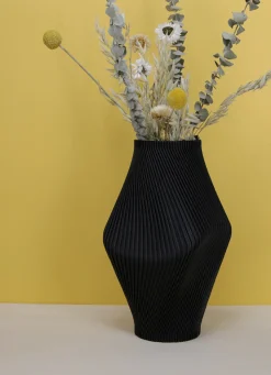 Bouchara VASE EN POLYRÉSINE FORME ORIGINALE STRIÉE Noir