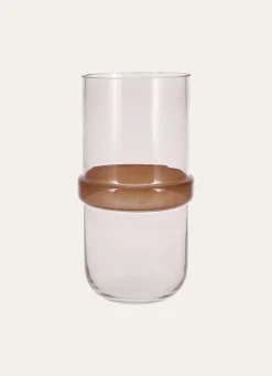 New Bouchara VASE EN VERRE AVEC CERCLE FAIT MAIN BRUN TRANSPARENT