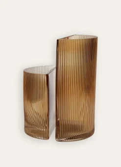 Outlet Bouchara VASE EN VERRE STRIÉ - FORME DEMI-LUNE ROUX