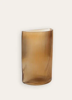Discount Bouchara VASE EN VERRE STRIÉ - FORME DEMI-LUNE ROUX