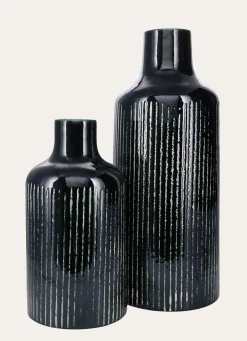 Bouchara VASE ÉMAILLÉ AVEC LIGNES VERT FONCÉ