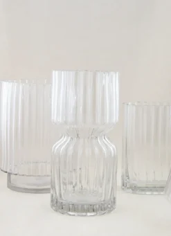 Outlet Bouchara VASE RECTANGULAIRE EN VERRE STRIÉ GRAND FORMAT TRANSPARENT